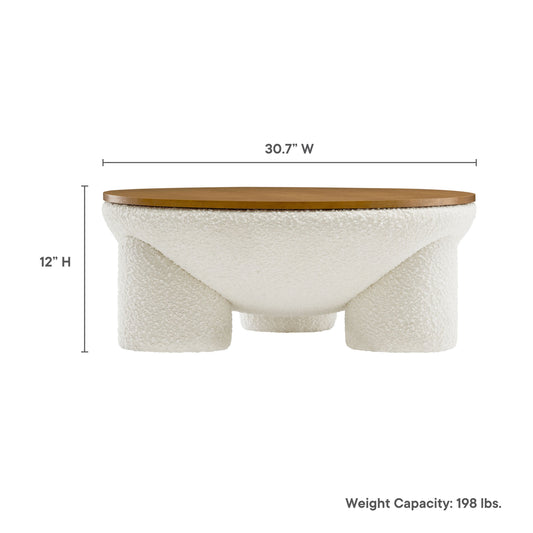 Tridome round boucle upholstered storage coffee table with wood top by HouseOfZazla on Tampa Home & Garden Store