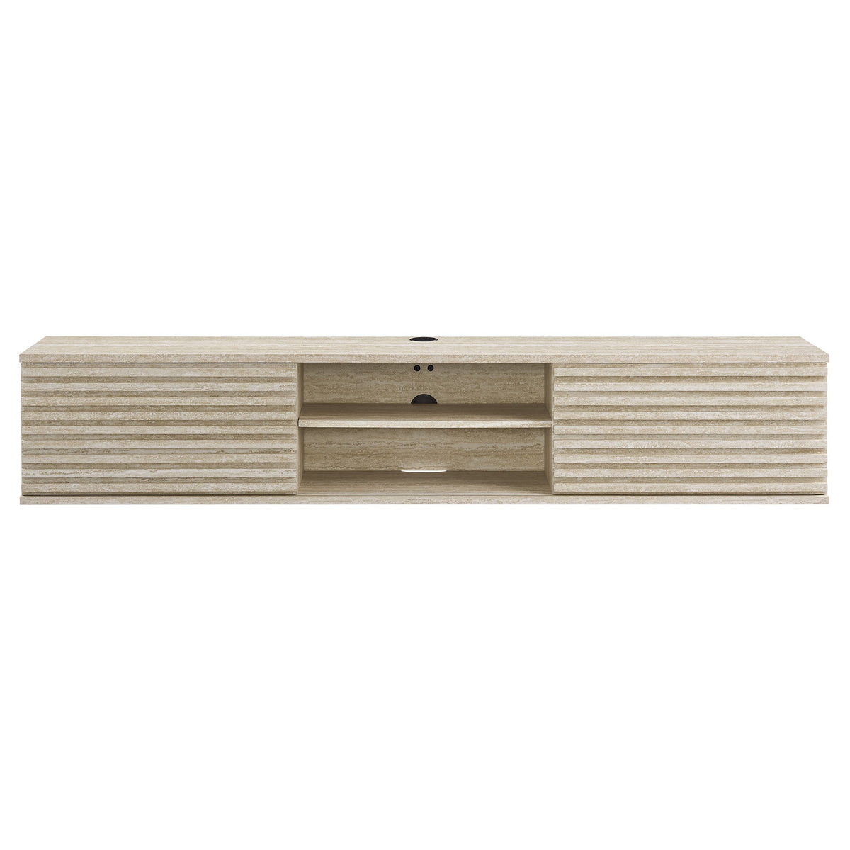 70in faux travertine wall-mount media console TV stand beige textured surface by HouseOfZazla on Tampa Home & Garden Store