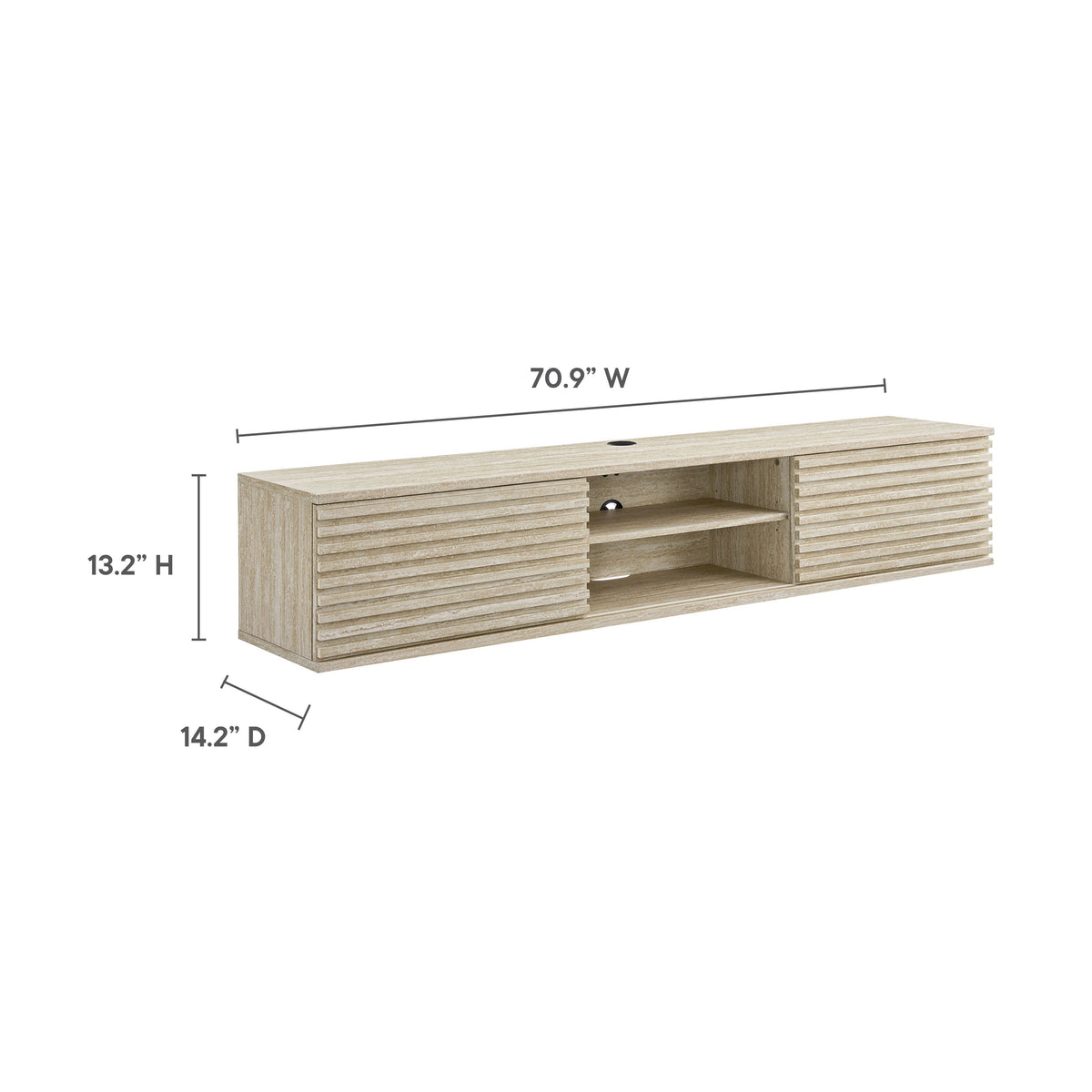 Render 70in Faux Travertine Wall-Mount TV Stand by HouseOfZazla with light slat fronts on Tampa Home & Garden Store