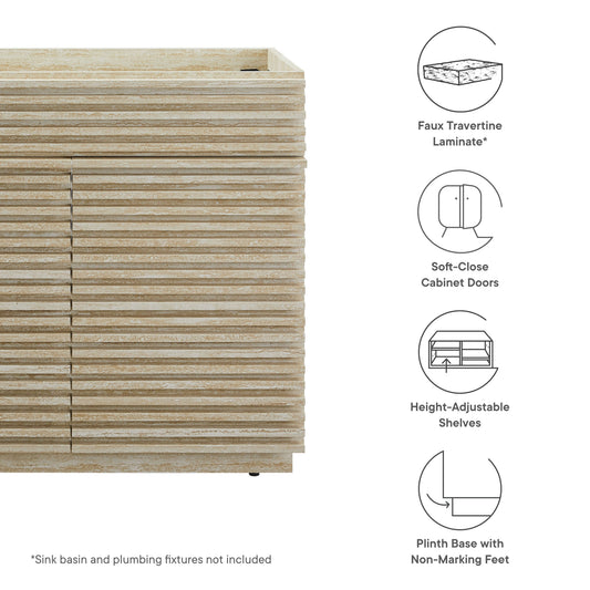 Bathroom vanity cabinet 36-inch faux travertine beige laminate panels on Tampa Home & Garden Store