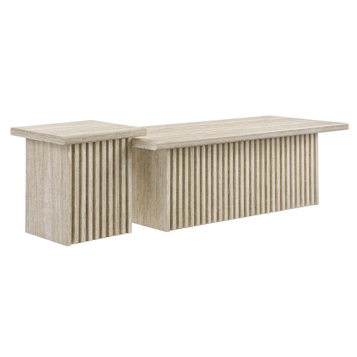 Nesting coffee tables set of 2 with ribbed panel sides in beige wood finish by HouseOfZazla on Tampa Home & Garden Store