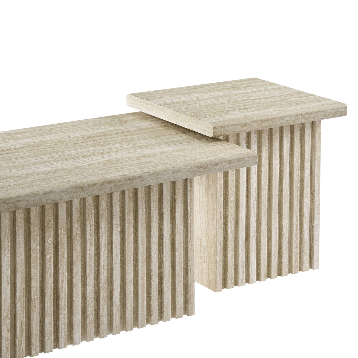 Render Nesting Coffee Tables Set of 2 in beige stone-look finish with ribbed panel legs on Tampa Home & Garden Store