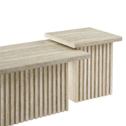 Render Nesting Coffee Tables Set of 2 in beige stone-look finish with ribbed panel legs on Tampa Home & Garden Store