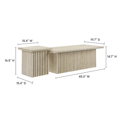 Render Nesting Coffee Tables Set of 2 by Modway in light wood with vertical slat detailing on Tampa Home & Garden Store