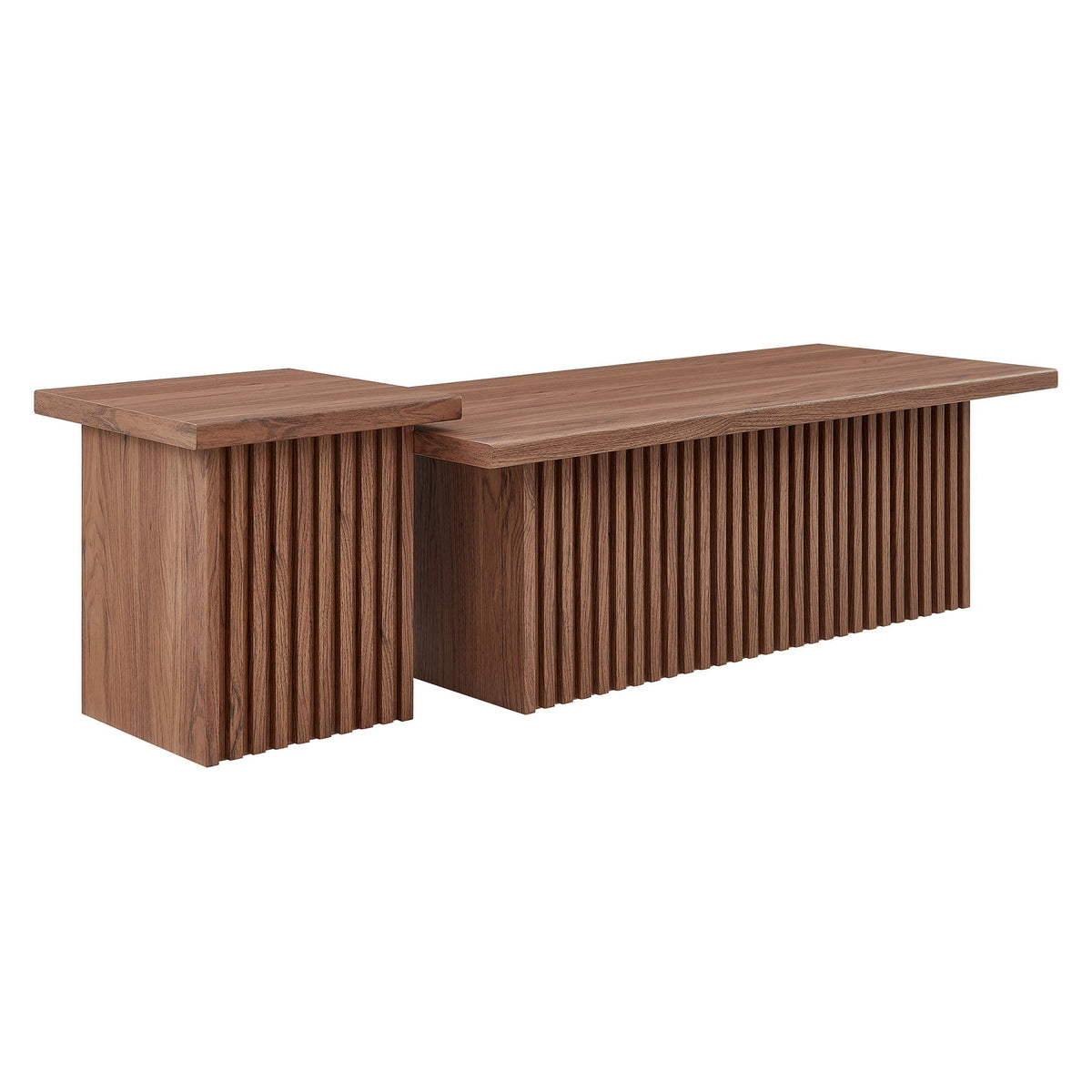 Render Nesting Coffee Tables Set of 2 in walnut wood with vertical slat panels on Tampa Home & Garden Store