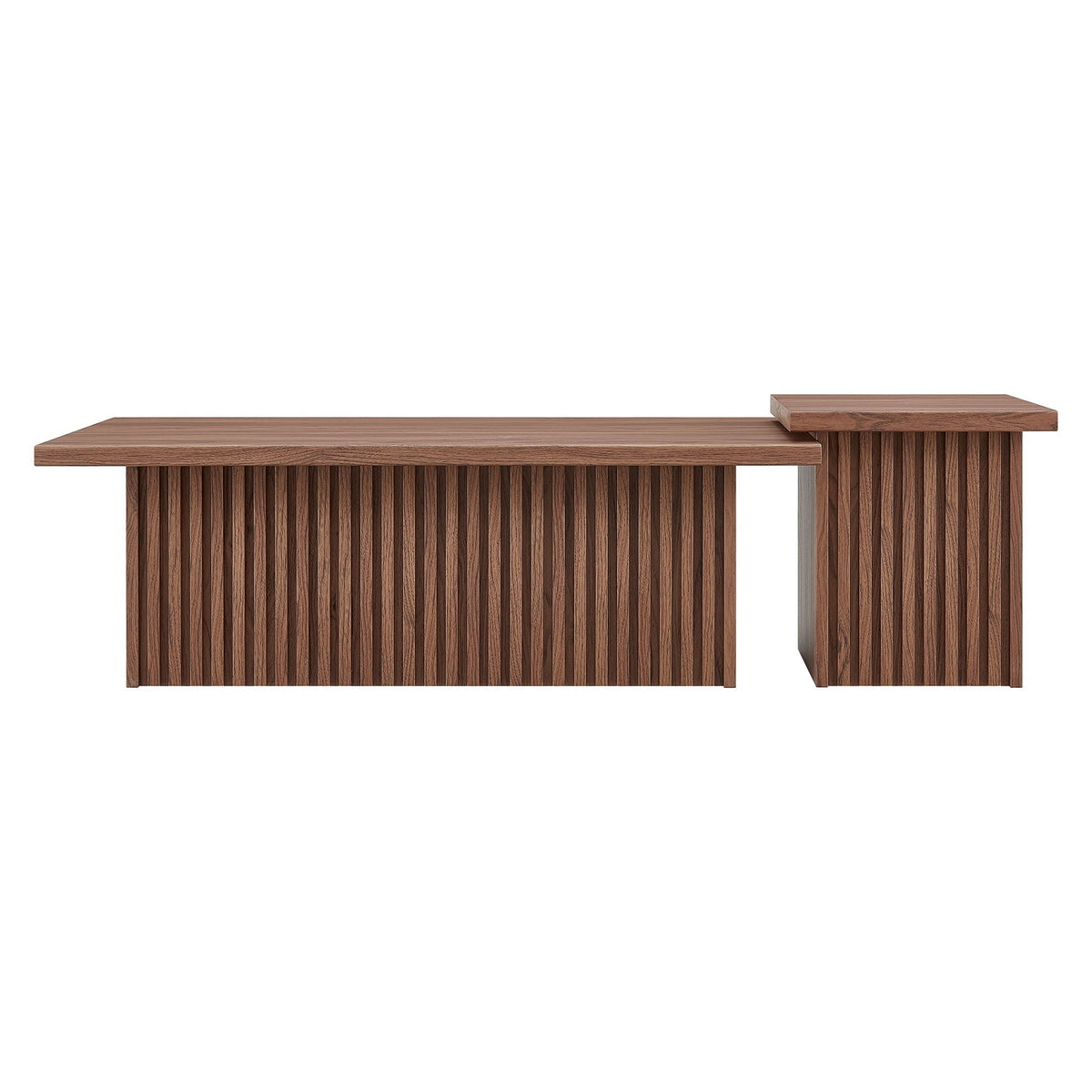 Coffee tables set of 2 in warm wood finish with slatted bases by HouseOfZazla on Tampa Home & Garden Store