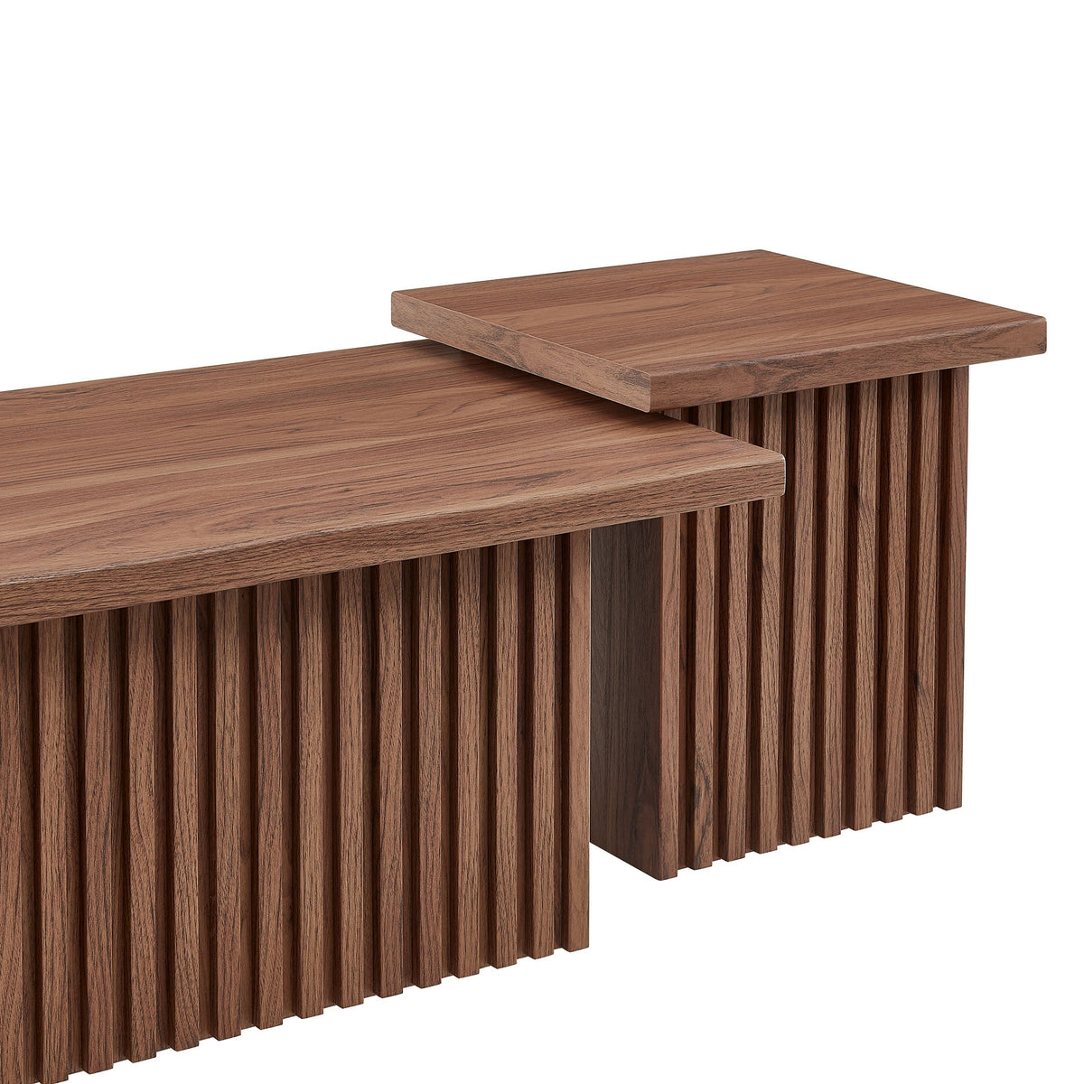 Render Nesting Coffee Tables set of 2 by Modway in walnut wood with slatted bases on Tampa Home & Garden Store