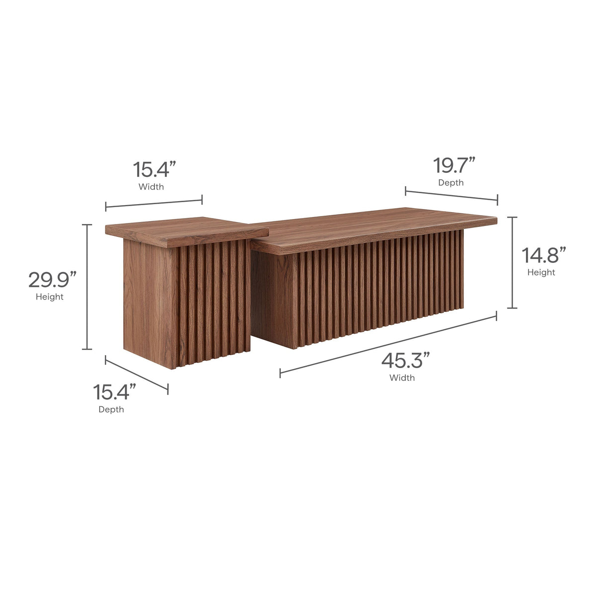 Render Nesting Coffee Tables Set of 2 by Modway, warm brown wood with slatted bases on Tampa Home & Garden Store