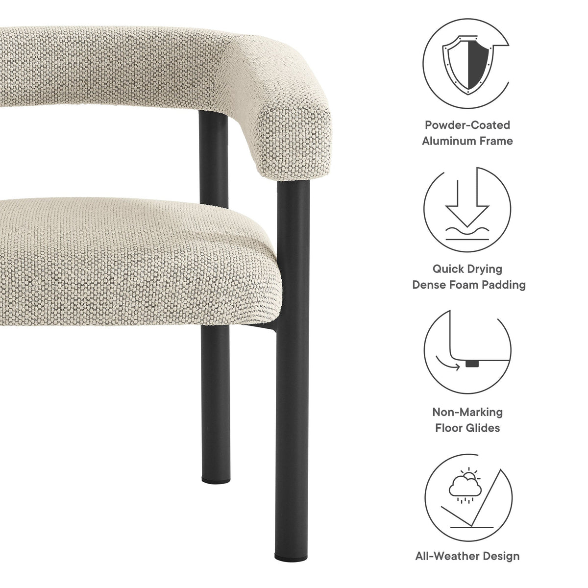 Nautica outdoor patio aluminum dining armchairs set of 2 with beige woven upholstery on Tampa Home & Garden Store