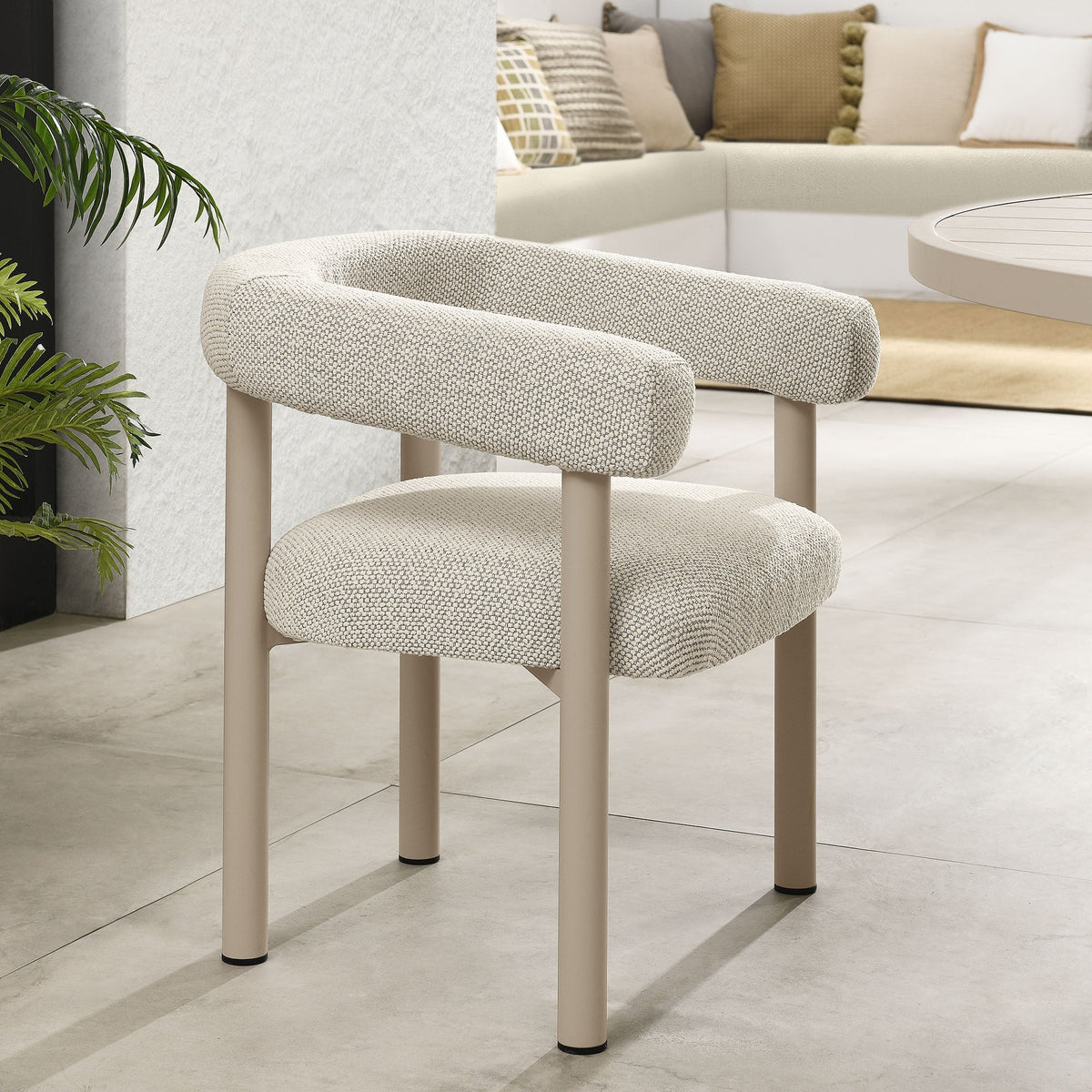 Nautica outdoor patio aluminum dining armchairs set of 2 with beige woven upholstery on Tampa Home & Garden Store