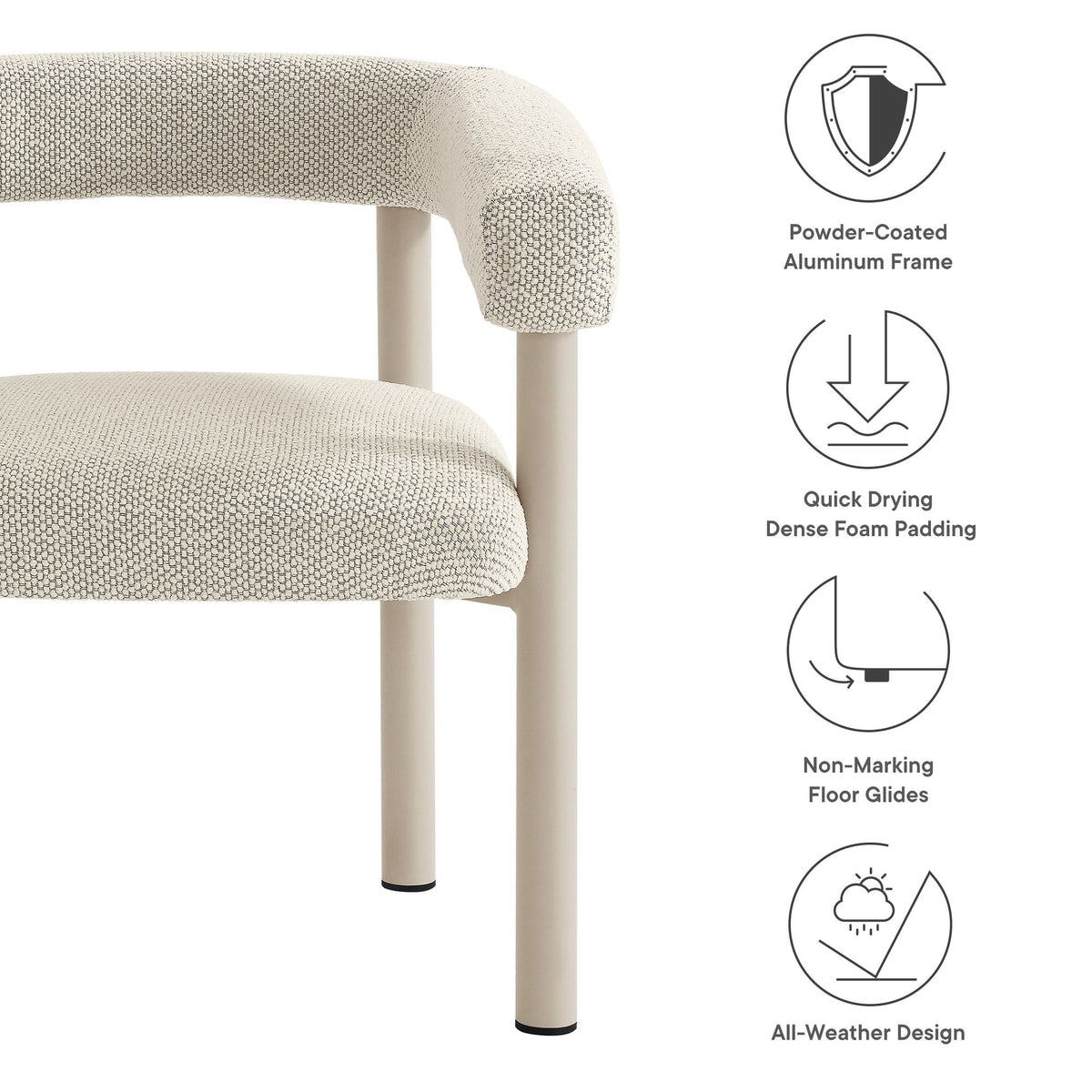 Nautica Outdoor Patio Aluminum Dining Armchairs set of 2 by Modway beige woven upholstery on Tampa Home & Garden Store