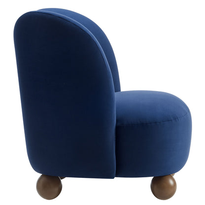 Monroe Performance Velvet Accent Chair navy velvet with rounded back and wooden ball legs on Tampa Home & Garden Store