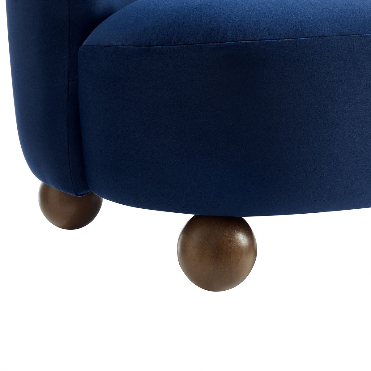 Monroe Velvet Accent Chair navy blue upholstery with rounded wooden ball legs by HouseOfZazla on Tampa Home & Garden Store