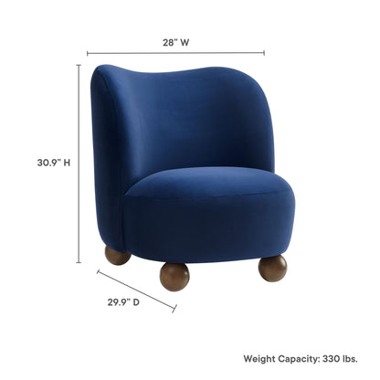Monroe Performance Velvet Accent Chair by Modway in blue velvet with curved back and feet on Tampa Home & Garden Store