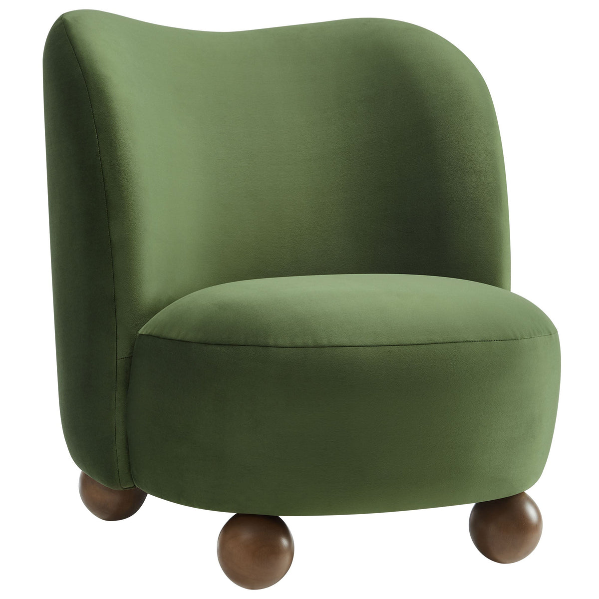 Monroe Performance Velvet Accent Chair in green velvet with rounded wooden ball feet on Tampa Home & Garden Store