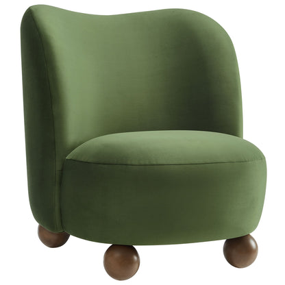 Monroe Performance Velvet Accent Chair in green velvet with rounded wooden ball feet on Tampa Home & Garden Store
