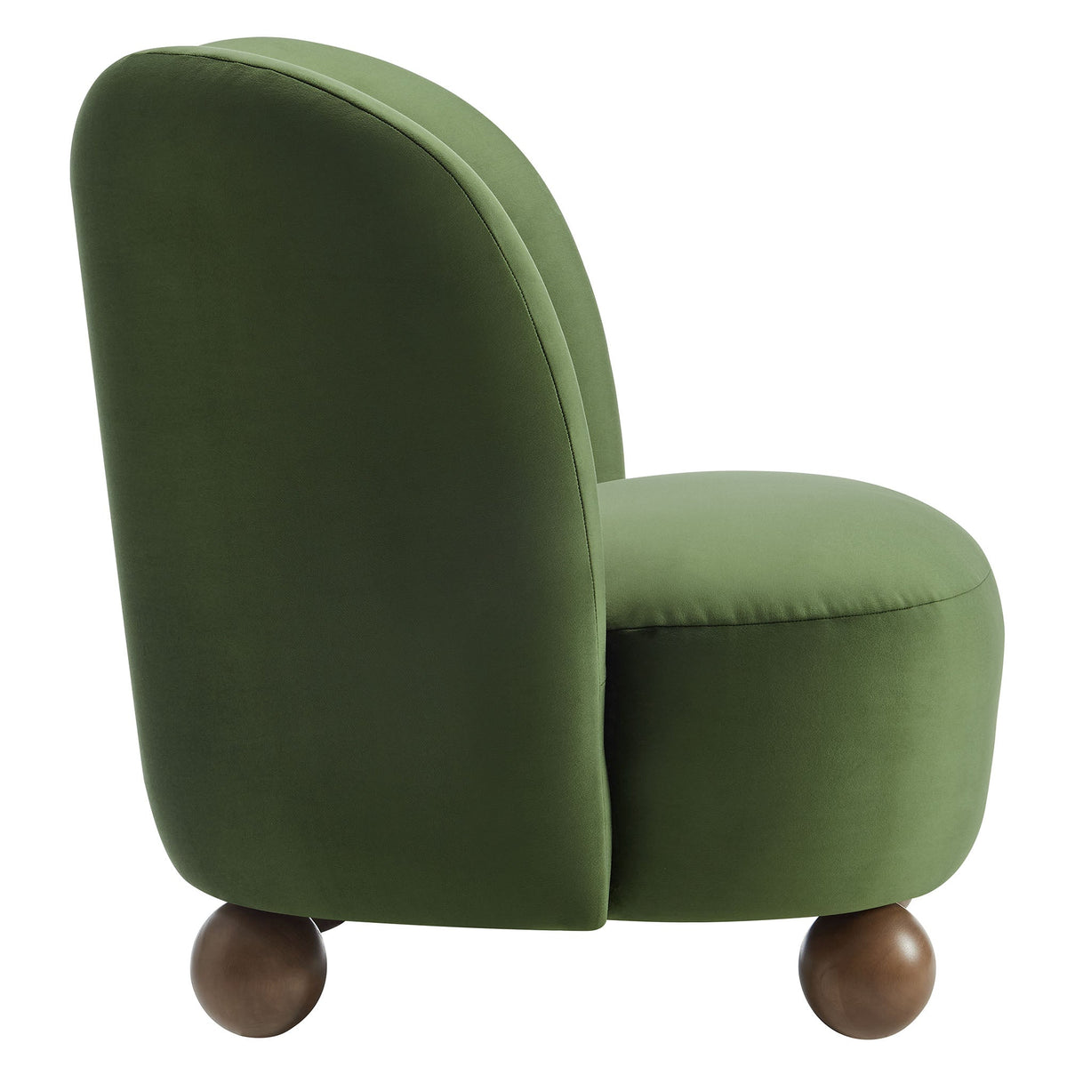 Monroe performance velvet accent chair in green with rounded wooden ball legs on Tampa Home & Garden Store