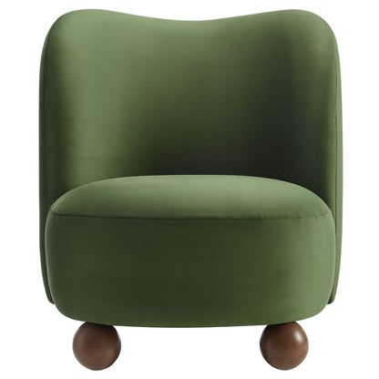 Monroe Performance Velvet Accent Chair with emerald velvet and rounded wood legs on Tampa Home & Garden Store
