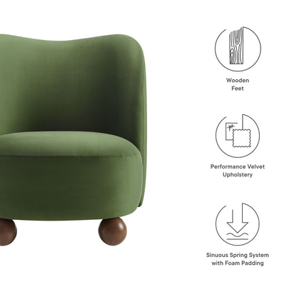 Monroe Performance Velvet Accent Chair by Modway, green velvet with wooden ball feet on Tampa Home & Garden Store