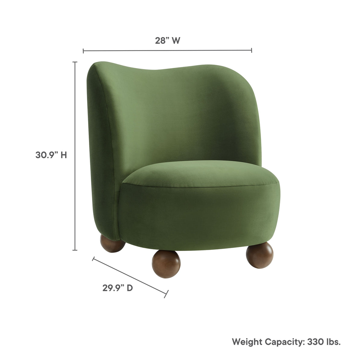 Monroe Performance Velvet Accent Chair emerald green velvet with dark wood feet 28W x 30H on Tampa Home & Garden Store