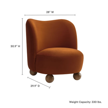 Monroe Performance Velvet Accent Chair by Modway, orange velvet upholstery, curved back on Tampa Home & Garden Store