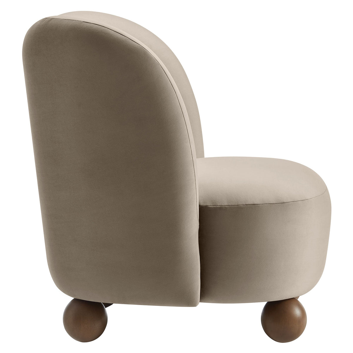 Monroe Velvet Accent Chair taupe upholstery with curved back and wooden ball feet on Tampa Home & Garden Store