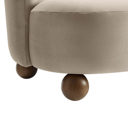 Monroe Performance Velvet Accent Chair taupe with dark wood ball legs HouseOfZazla on Tampa Home & Garden Store