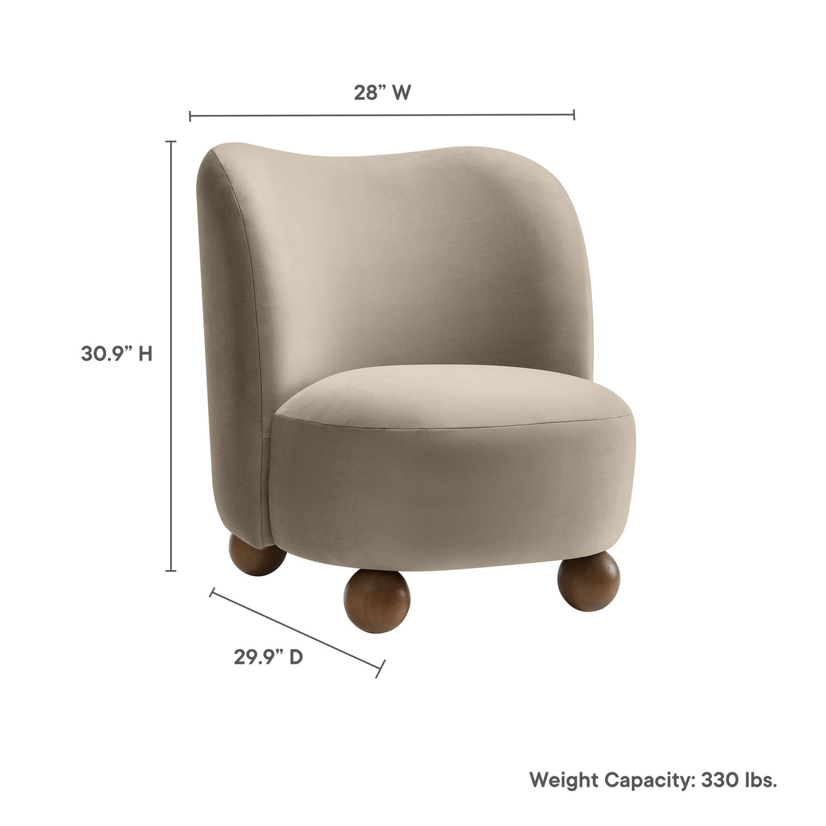 Monroe Performance Velvet Accent Chair by Modway beige velvet with dark wood bun feet 28W on Tampa Home & Garden Store