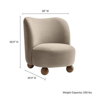 Monroe Performance Velvet Accent Chair by Modway beige velvet with dark wood bun feet 28W on Tampa Home & Garden Store