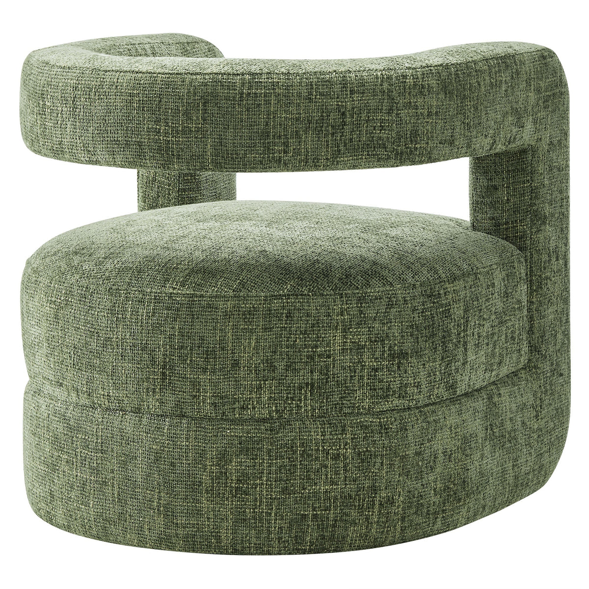 Jaylin Upholstered Chenille Accent Chair in olive-green fabric with curved rounded cushions on Tampa Home & Garden Store