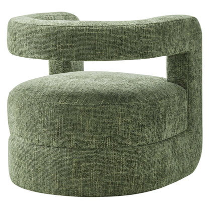Jaylin Upholstered Chenille Accent Chair in olive-green fabric with curved rounded cushions on Tampa Home & Garden Store