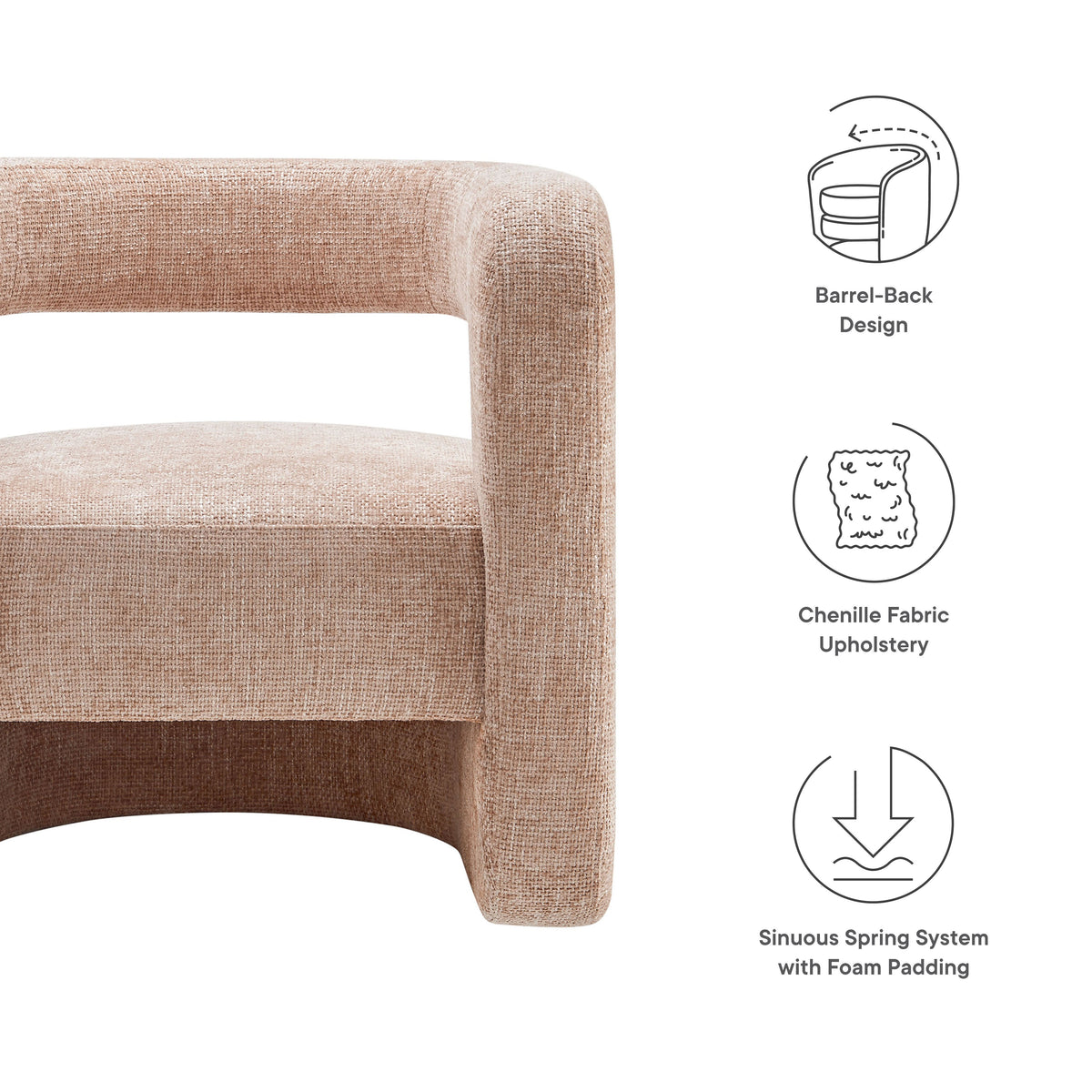 Jaylin Upholstered Chenille Accent Chair beige fabric, barrel-back design on Tampa Home & Garden Store