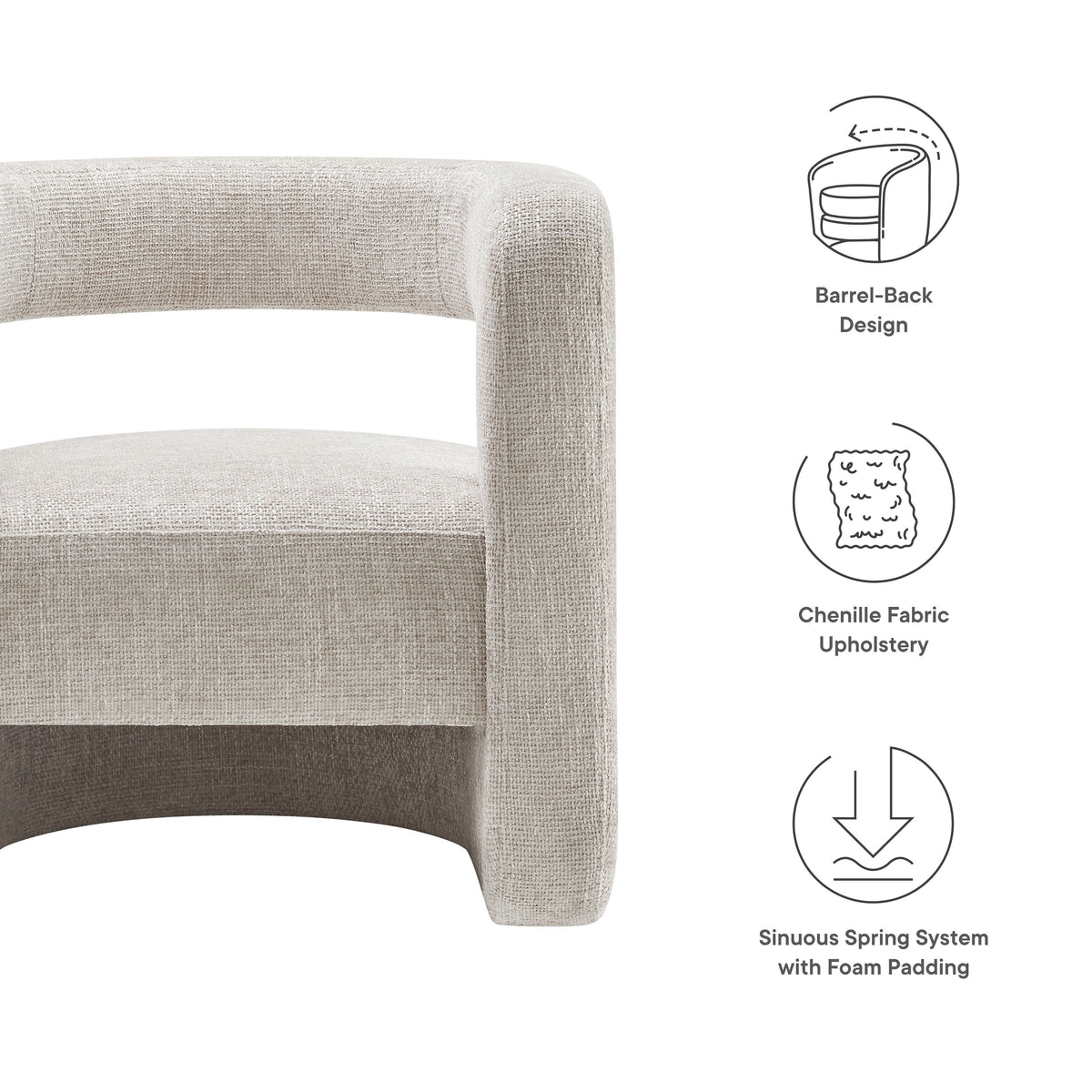 Jaylin Upholstered Chenille Accent Chair in beige fabric with barrel-back design by Modway on Tampa Home & Garden Store