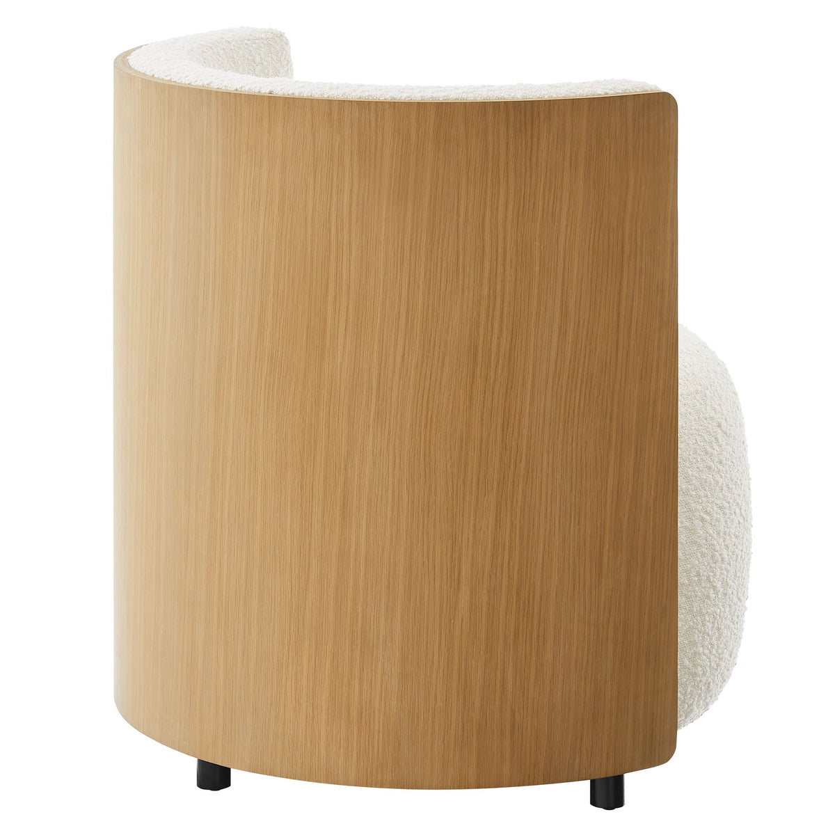 Solis Boucle Accent Chair curved wood shell with white boucle upholstery and black legs by Modway on Tampa Home & Garden Store