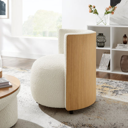 Solis Boucle Accent Chair by Modway, cream boucle upholstery with curved wood arms on Tampa Home & Garden Store