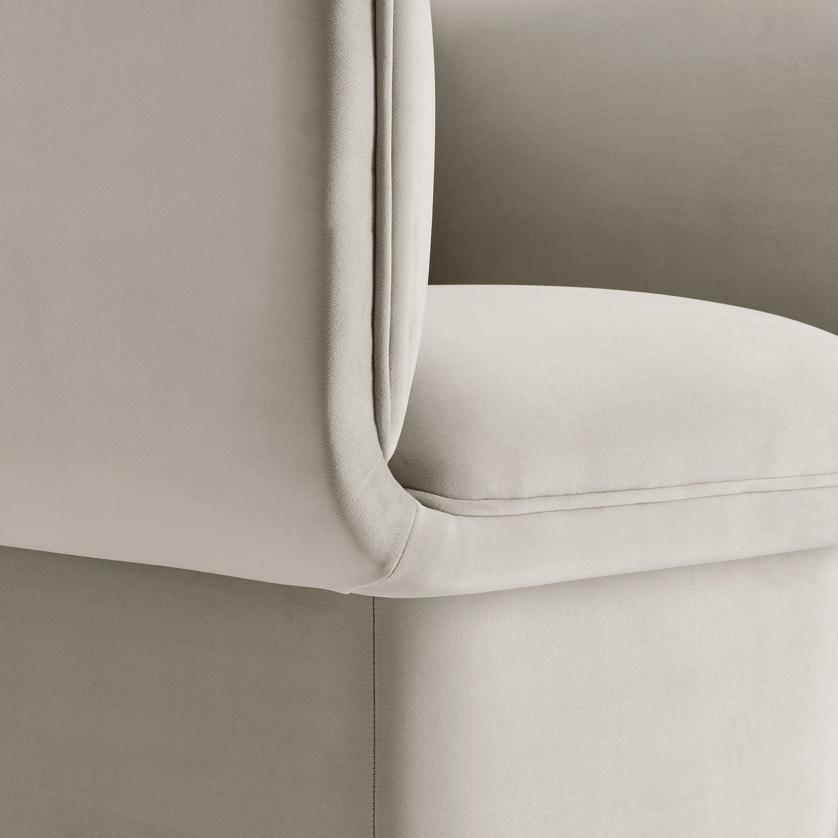 Tate Performance Velvet Accent Chair beige velvet upholstery with curved arm seam on Tampa Home & Garden Store