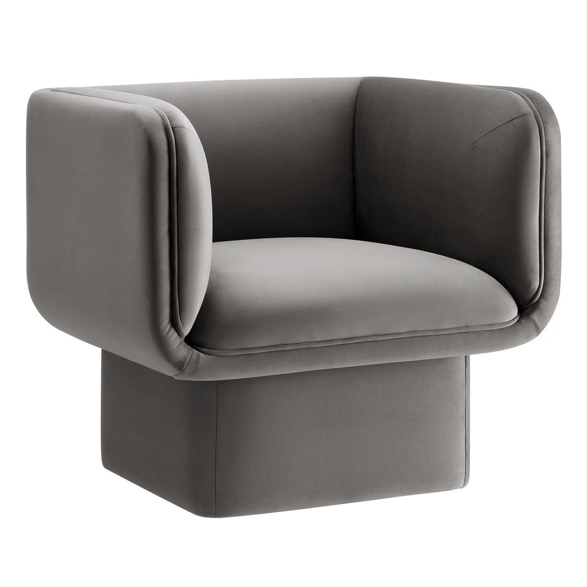 Tate Performance Velvet Accent Chair by Modway in gray velvet; close-up of curved arm on Tampa Home & Garden Store