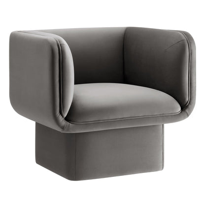 Tate Performance Velvet Accent Chair by Modway in gray velvet; close-up of curved arm on Tampa Home & Garden Store