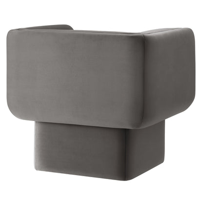 Tate Performance Velvet Accent Chair by Modway, gray velvet upholstery, close-up corner view on Tampa Home & Garden Store