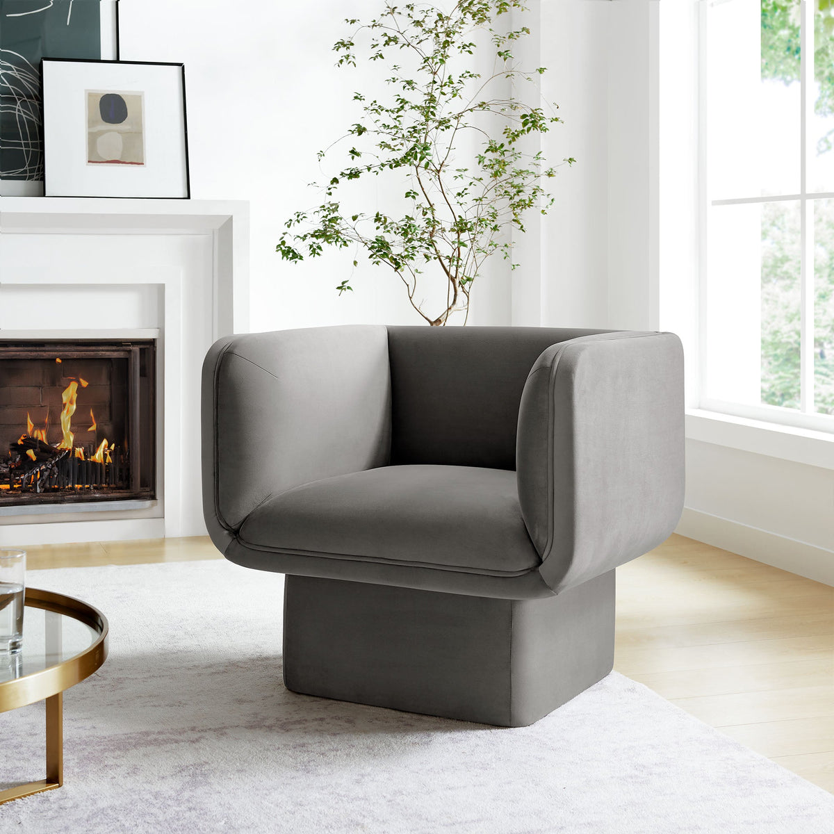 Tate Performance Velvet Accent Chair in gray velvet upholstery with rounded arms by Modway on Tampa Home & Garden Store