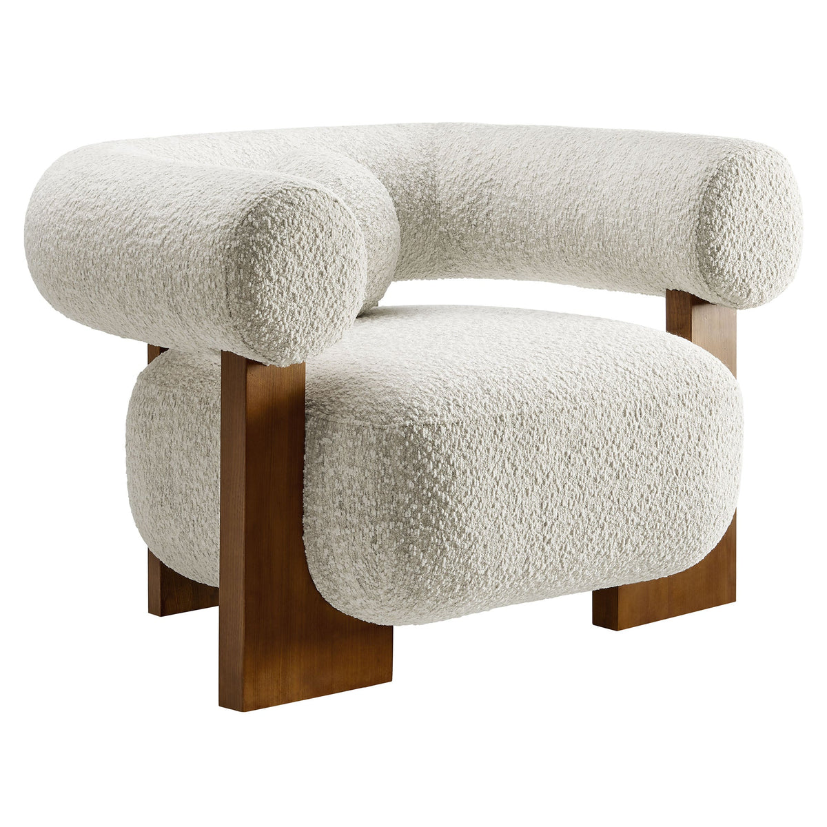 Jace Boucle Accent Chair, ivory boucle with curved arms and wood legs by Modway on Tampa Home & Garden Store