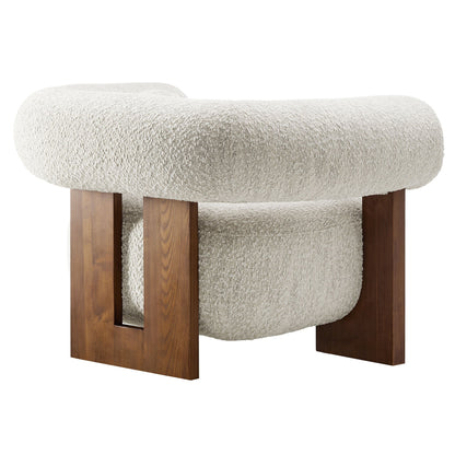 Jace Boucle Accent Chair rounded cream boucle fabric with dark wood legs on Tampa Home & Garden Store
