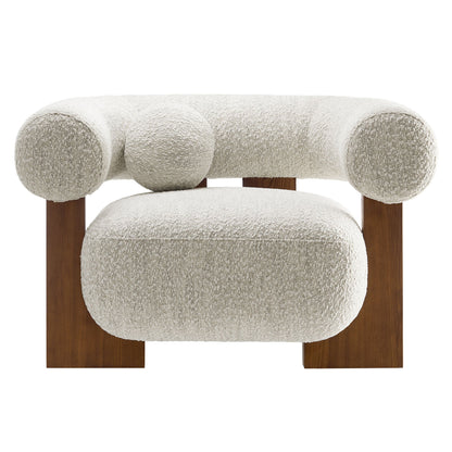 Jace Boucle Accent Chair by Modway, ivory boucle with rounded arms and wooden legs on Tampa Home & Garden Store
