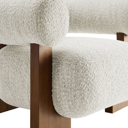 Jace Boucle Accent Chair by Modway in ivory boucle fabric with wooden legs on Tampa Home & Garden Store