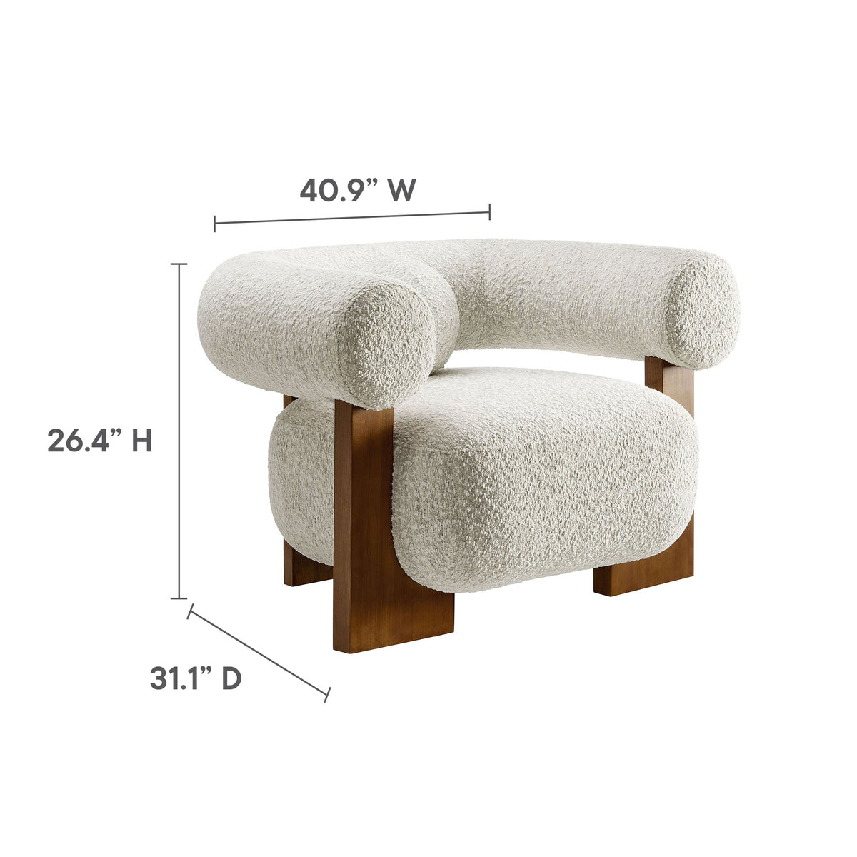 Jace Boucle Accent Chair by Modway with cream boucle upholstery and wooden legs on Tampa Home & Garden Store