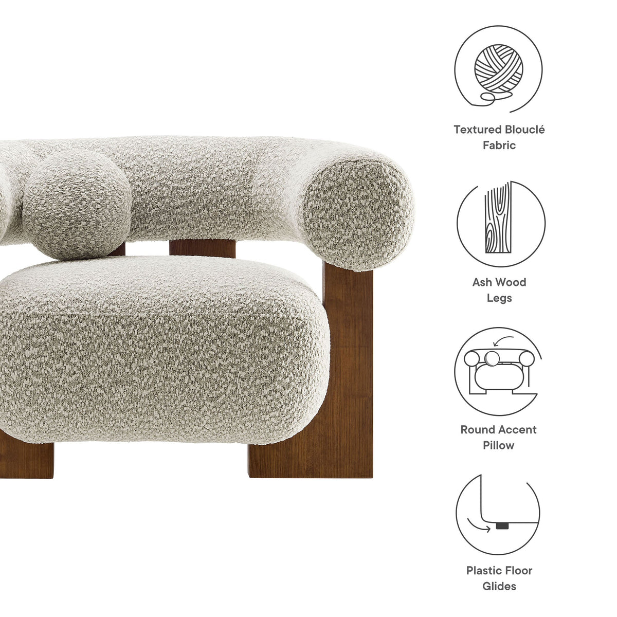 Jace Bouclé Accent Chair by Modway in cream textured boucle fabric with wood legs on Tampa Home & Garden Store