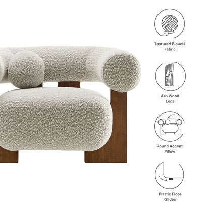 Jace Bouclé Accent Chair by Modway in cream textured boucle fabric with wood legs on Tampa Home & Garden Store