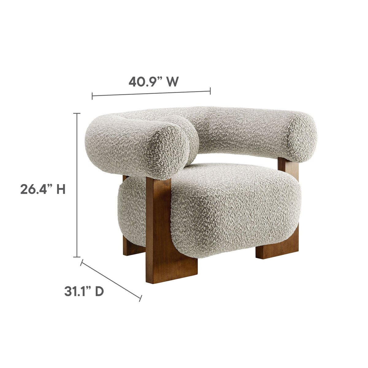 Jace Boucle Accent Chair by Modway in cream boucle fabric with solid wood legs on Tampa Home & Garden Store