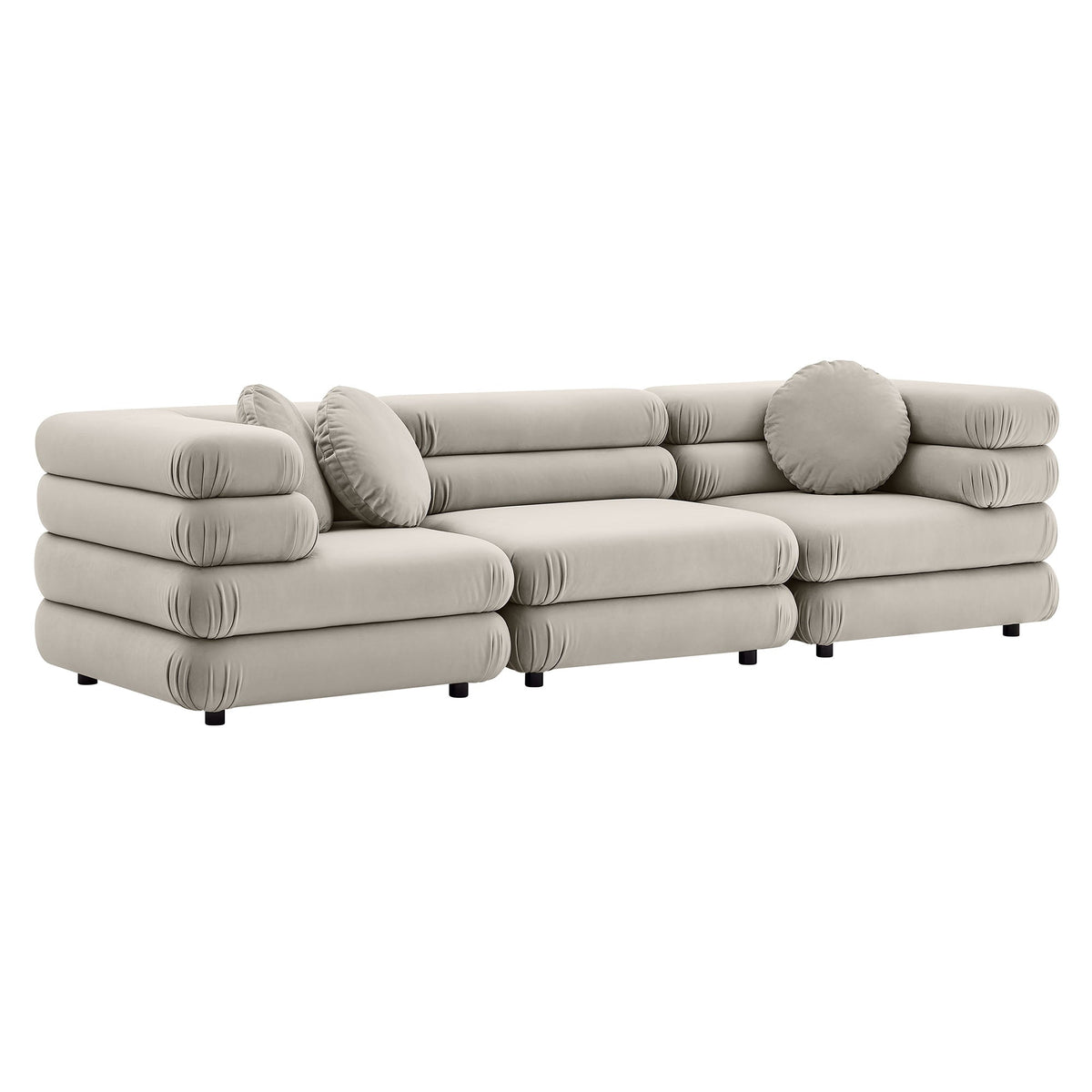 Jubilee 3-Piece Modular Velvet Sectional Sofa beige with rounded bolsters on Tampa Home & Garden Store