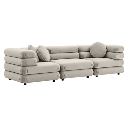 Jubilee 3-Piece Modular Velvet Sectional Sofa beige with rounded bolsters on Tampa Home & Garden Store